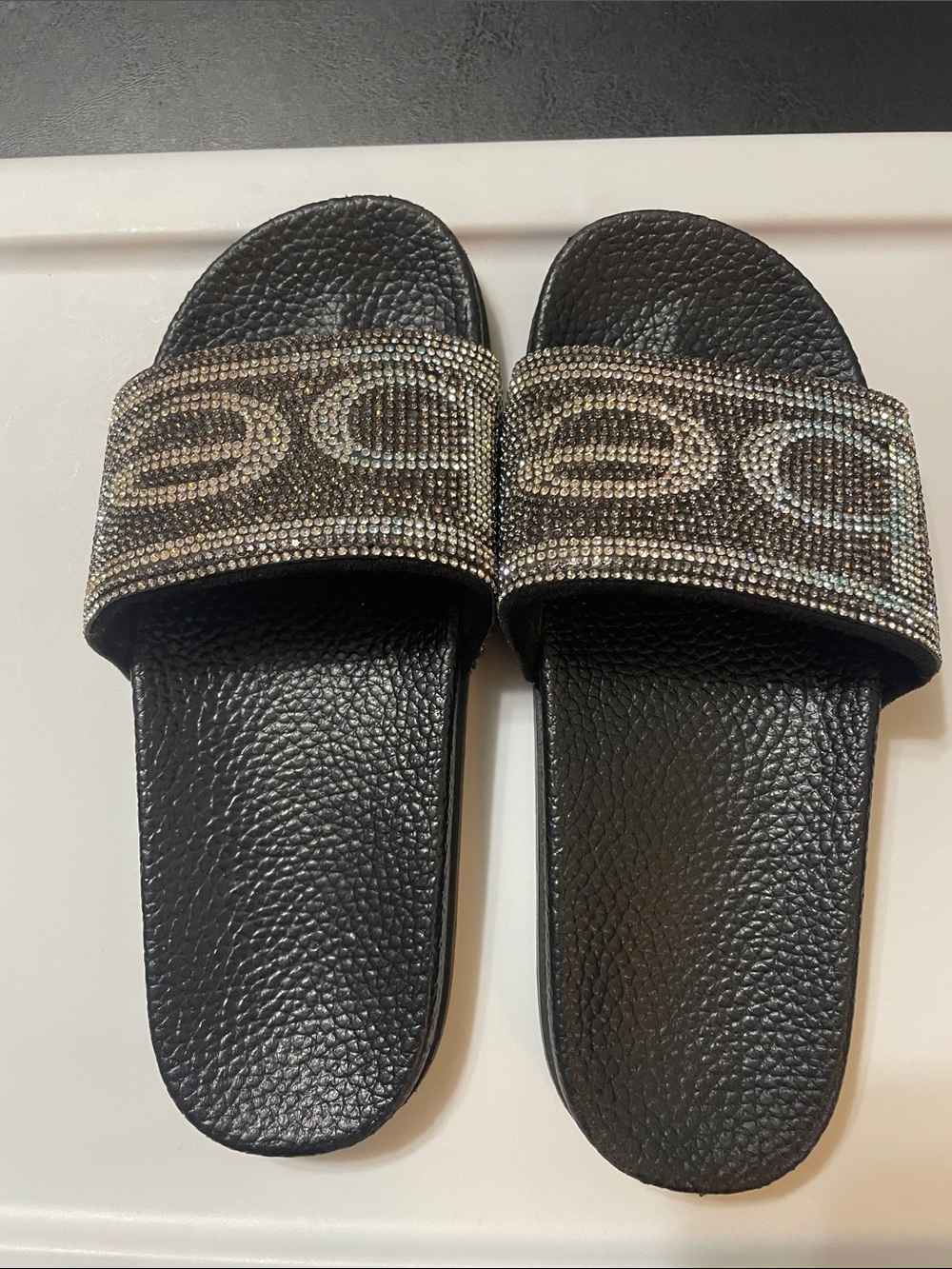 Bebe Black Slide Sandals w bling  Strap new no tags or box Sz. L 2/3 kids